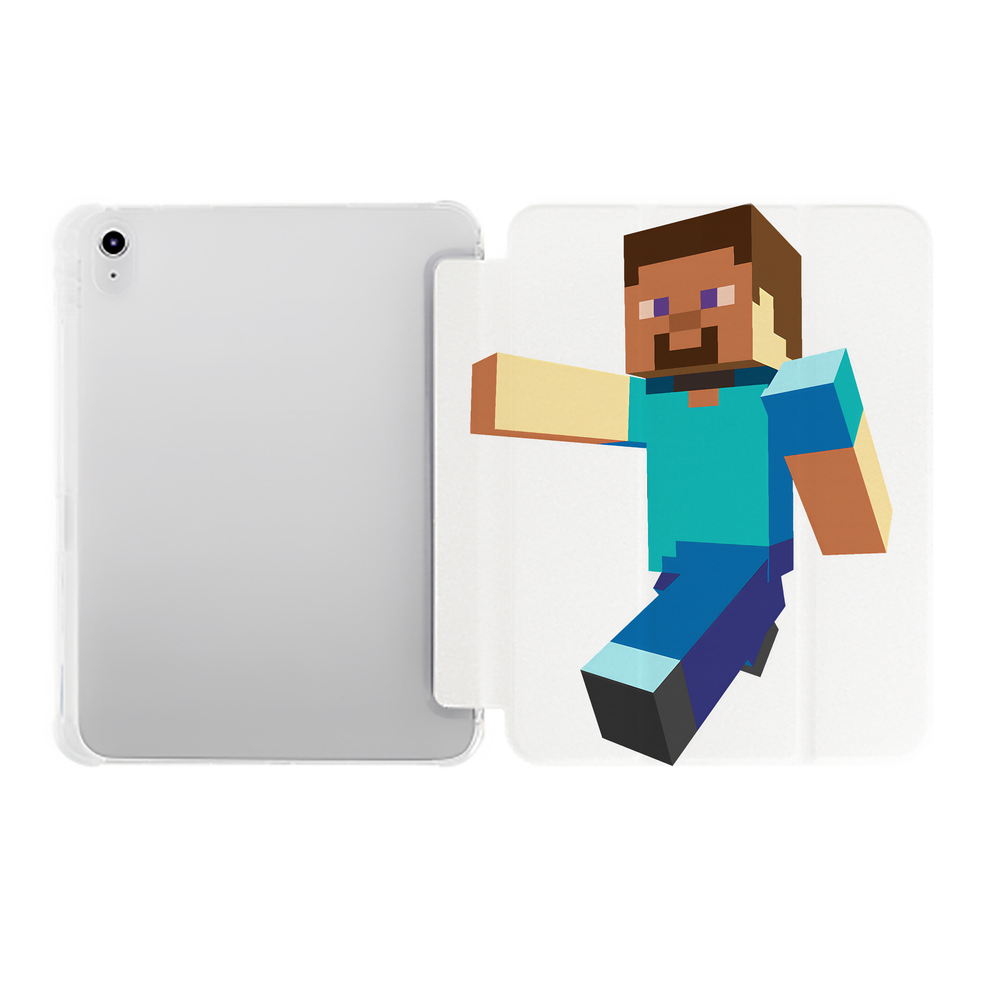 （画像用） マインクラフト ブロックの世界 Minecraft MC Block world IPad ケース ペン収納付き 三つ折りスタンド PUレザー×シリコン 対応機種9.5/10.5/10.9インチ